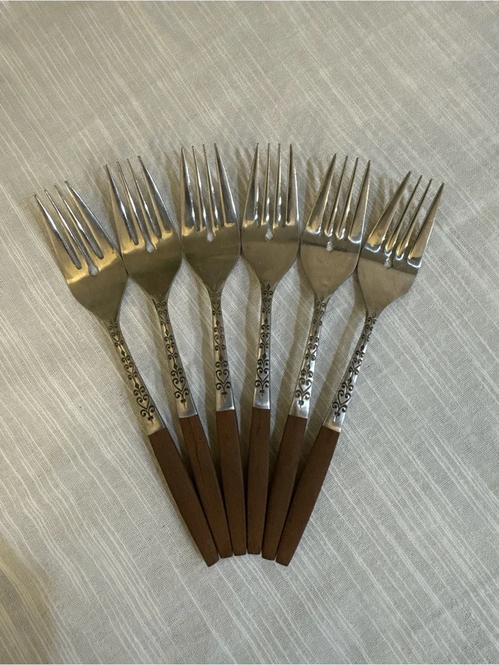 Interpur Japan MCM INR2 Salad Forks Hearts Scrolls Wood Handles Set of 6